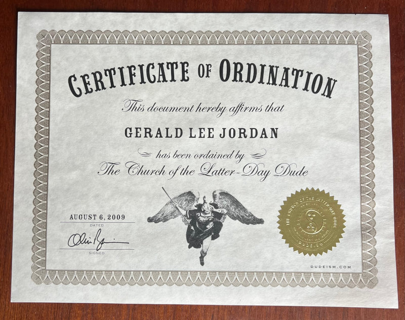 Dudeism ordination